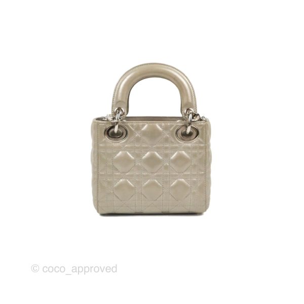 Christian Dior Mini Lady Dior Bag Cannage Lambskin Iridescent Grey Gold Hardware Online now