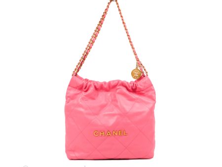 Chanel 22 Small Pink Shiny Calfskin Aged Gold Hardware Online