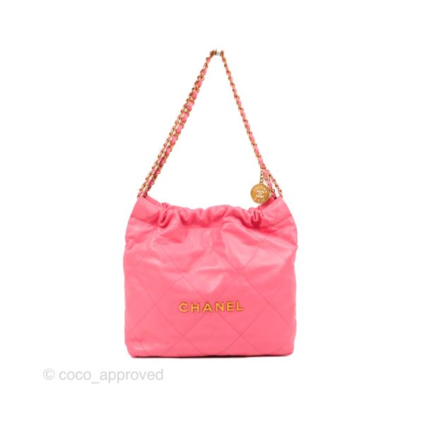 Chanel 22 Small Pink Shiny Calfskin Aged Gold Hardware Online