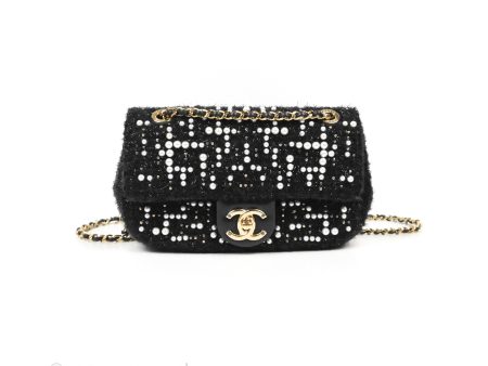 Chanel Black Faux Pearl Embellished Tweed Mini Cosmos Flap Bag Online Sale