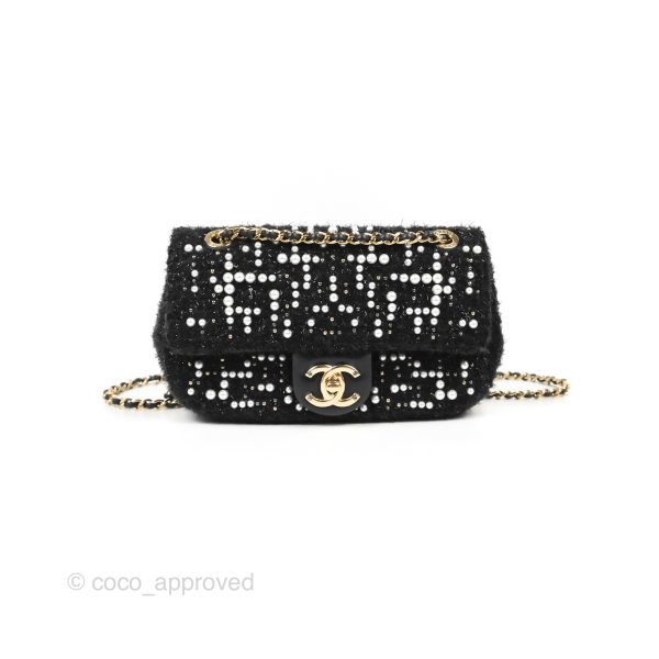 Chanel Black Faux Pearl Embellished Tweed Mini Cosmos Flap Bag Online Sale