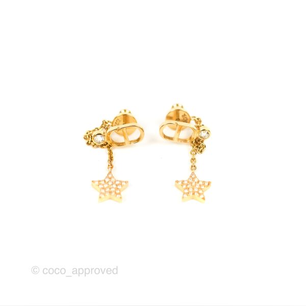 Christian Dior CD Crystal Star Chain Drop Earrings Gold Tone For Sale