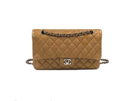 Chanel Classic M L Medium Flap Quilted Metallic Gold Grained Calfskin Ruthenium Hardware on Sale