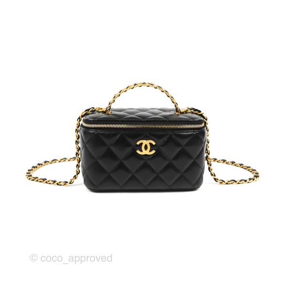 Chanel Pick Me Up Top Handle Vanity with Chain Black Lambskin Aged Gold Hardware 22S Discount