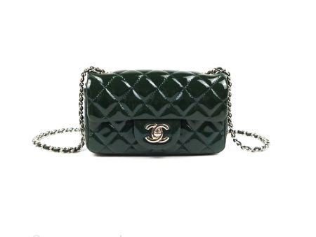 Chanel Quilted Extra Mini Rectangular Flap Teal Patent Silver Hardware Cheap