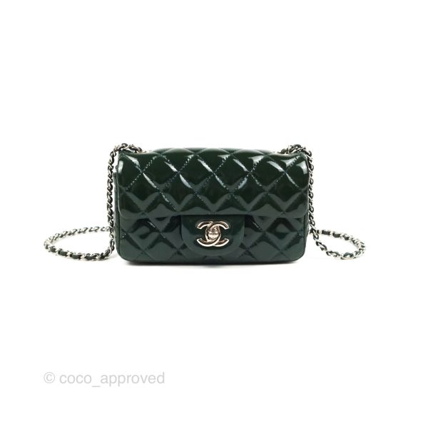 Chanel Quilted Extra Mini Rectangular Flap Teal Patent Silver Hardware Cheap