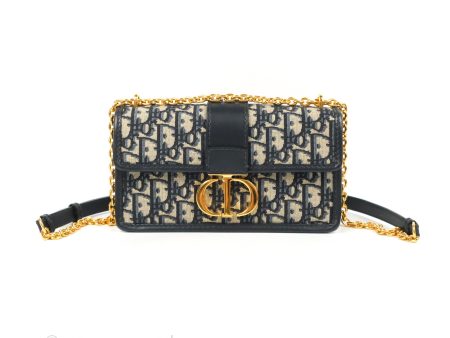 Dior 30 Montaigne East-West Bag With Chain Blue Dior Oblique Jacquard For Cheap