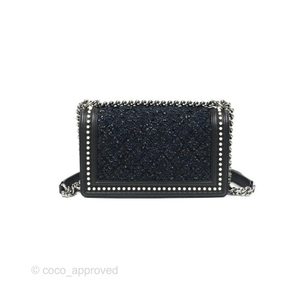 Chanel Medium Pearl Around Boy Black Navy Tweed Gun Metal Hardware Supply