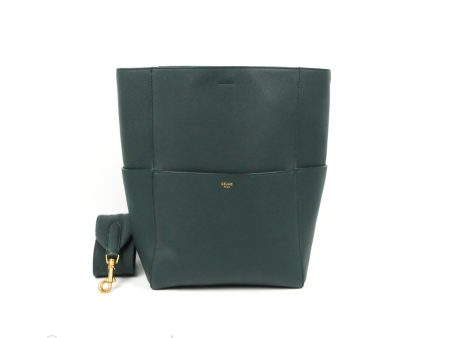 Celine Sangle Bucket Bag Grained Calfskin Dark Green For Cheap