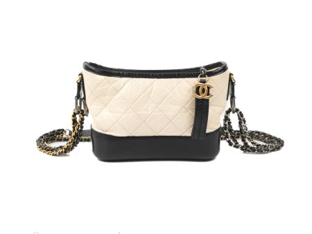 Chanel Quilted Small Gabrielle Hobo Black White Aged Calfskin Mixed Hardware Online Hot Sale