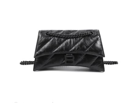 Balenciaga Small Crush Chain Bag Quilted Black Calfskin Black Matte Hardware For Sale