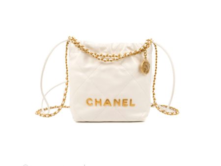 Chanel 22 Mini Bag White Shiny Crumpled Calfskin For Sale