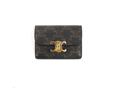 Celine Card Holder with Flap Triomphe Canvas Tan Cheap