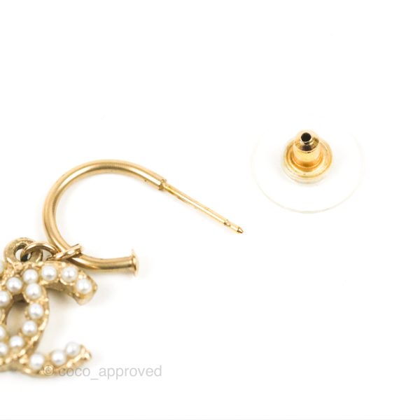 Chanel Pearl CC Drop Hoop Earrings Gold Tone 12A Online