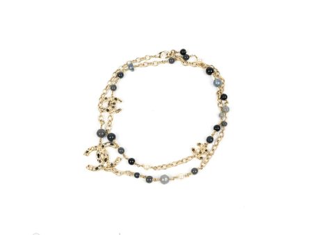 Chanel CC Pearl Gemstone Chain Long Necklace Gold Tone 16A Discount