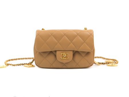 Chanel Mini Flap Bag With Heart CC Charm Dark Beige Lambskin Aged Gold Hardware Sale