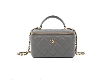 Chanel Vanity Rectangular Top Handle Dark Grey Lambskin Gold Hardware For Cheap