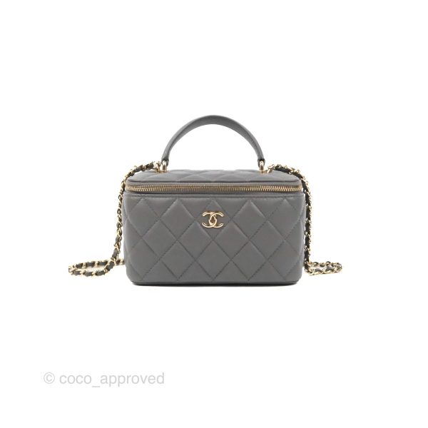 Chanel Vanity Rectangular Top Handle Dark Grey Lambskin Gold Hardware For Cheap