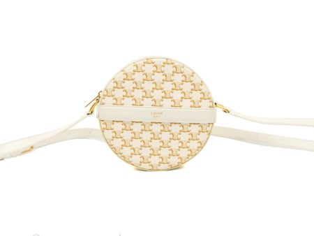 Celine Round Purse on Strap Triomphe Canvas White Calfskin Sale