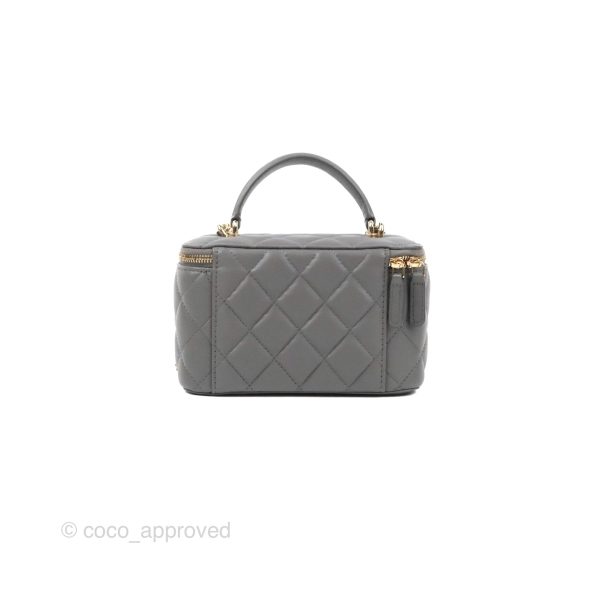 Chanel Vanity Rectangular Top Handle Dark Grey Lambskin Gold Hardware For Cheap