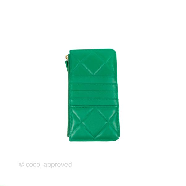 Chanel 19 Phone Holder Long Zip Wallet Green Gold Hardware Online Sale