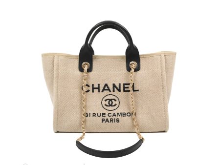 Chanel New Small Deauville Black Taupe Canvas Online Hot Sale