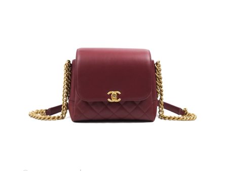 Chanel Flap Bag Dark Red Calfskin Aged Gold Hardware For Cheap