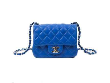 Chanel Quilted Mini Square Blue Lambskin Silver Hardware Sale