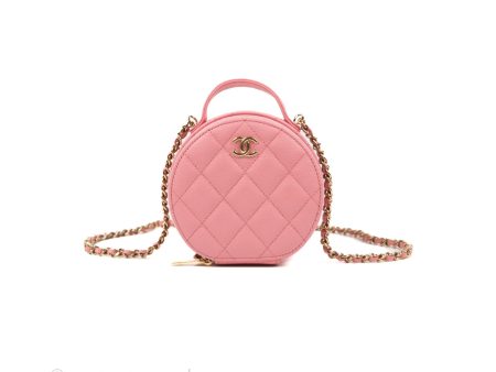 Chanel Mini Round Vanity Bag with Handle Pink Caviar 22C Supply