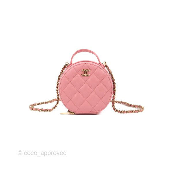 Chanel Mini Round Vanity Bag with Handle Pink Caviar 22C Supply