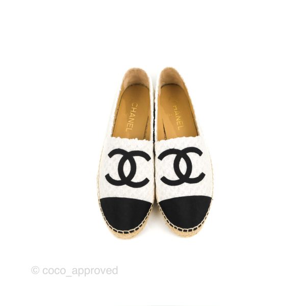 Chanel Espadrille Black White Tweed Size 39 Online Hot Sale