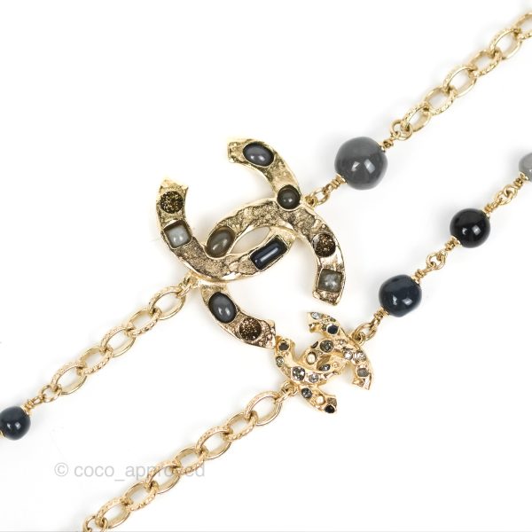 Chanel CC Pearl Gemstone Chain Long Necklace Gold Tone 16A Discount