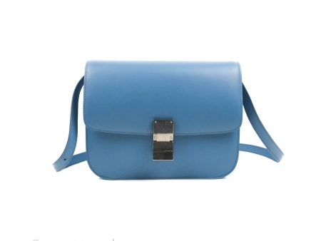 Celine Medium Classic Box Flap Blue Calfskin Silver Hardware Cheap