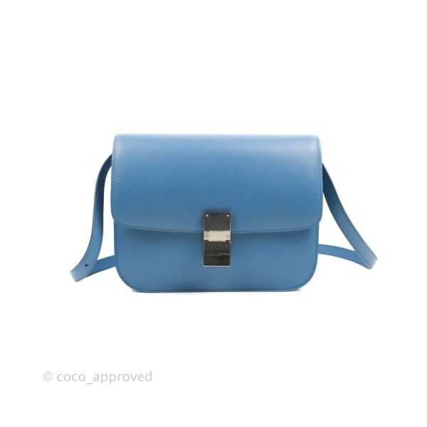 Celine Medium Classic Box Flap Blue Calfskin Silver Hardware Cheap