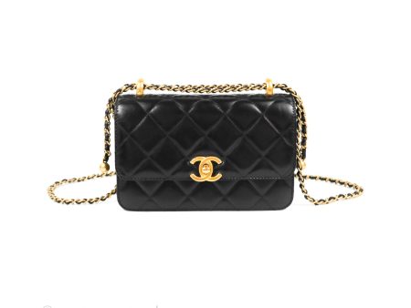 Chanel Quilted Mini Perfect Fit Adjustable Black Calfskin Aged Gold Hardware Cheap