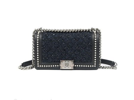 Chanel Medium Pearl Around Boy Black Navy Tweed Gun Metal Hardware Supply