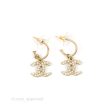 Chanel Pearl CC Drop Hoop Earrings Gold Tone 12A Online