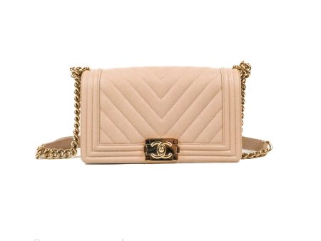 Chanel Chevron Medium Boy Nude Pink Caviar Gold Hardware Online