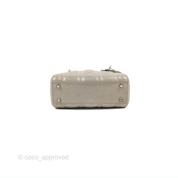 Christian Dior Mini Lady Dior Bag Cannage Lambskin Iridescent Grey Gold Hardware Online now