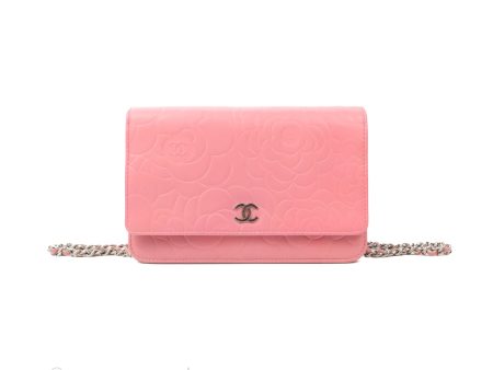 Chanel Camellia Embossed Wallet On Chain WOC Pink Lambskin Silver Hardware Fashion