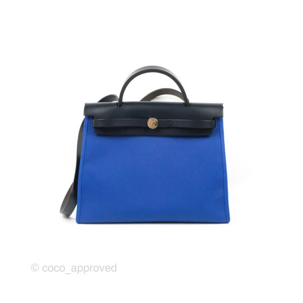 Hermès Herbag Zip 31 Bleu Électrique & Bleu Indigo Canvas Palladium Hardware Online now