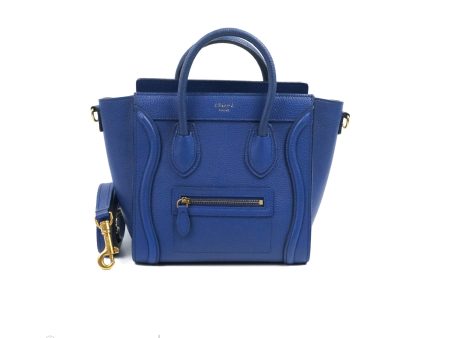 Celine Nano Luggage Dark Blue Drummed Calfskin Gold Hardware For Sale