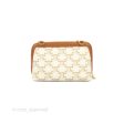 Celine Clutch With Chain Triomphe Canvas Lambskin White Tan Cheap