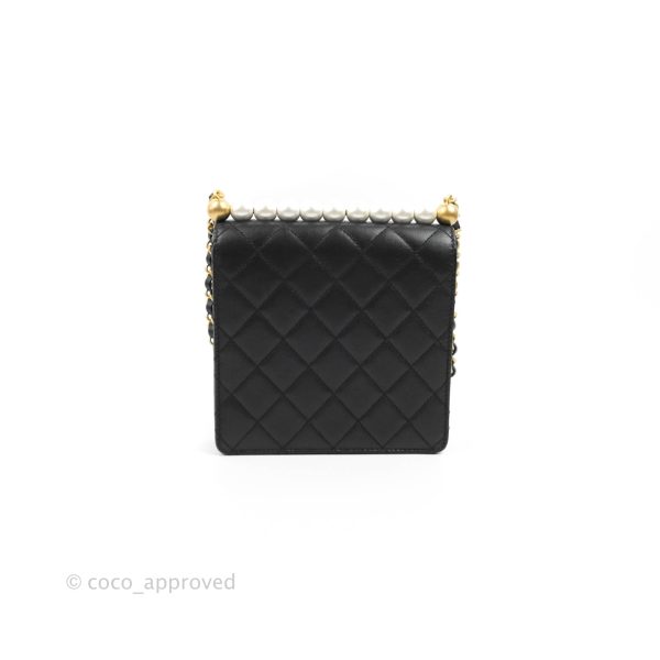 Chanel Quilted Chic Pearls Flap Black Goatskin Aged Gold Hardware Online now