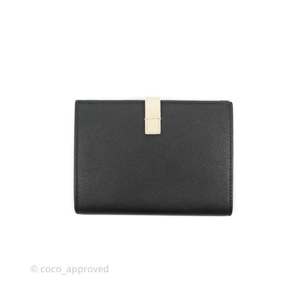 Celine Medium Strap Wallet In Grained Calfskin Black Cream Online Hot Sale