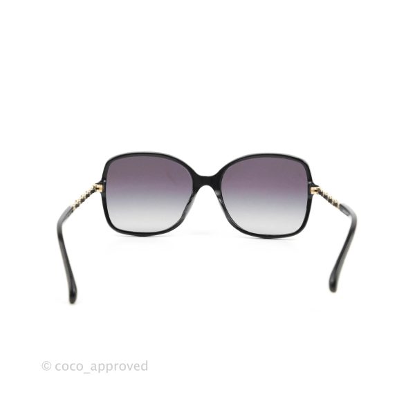 Chanel Black Acetate Frame Gradient Chain-Link Sunglasses Gold Tone For Sale