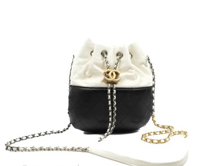 Chanel Small Gabrielle Drawstring Bag White Black Calfskin Online Sale