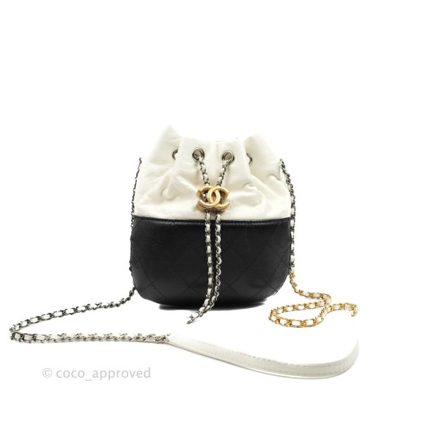 Chanel Small Gabrielle Drawstring Bag White Black Calfskin Online Sale