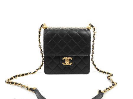 Chanel Quilted Chic Pearls Flap Black Goatskin Aged Gold Hardware Online now