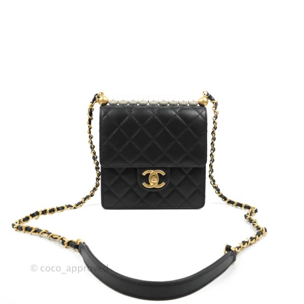 Chanel Quilted Chic Pearls Flap Black Goatskin Aged Gold Hardware Online now